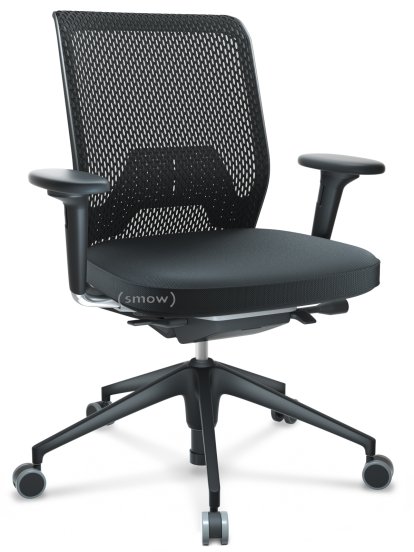 ID Mesh, FlowMotion-mit Vorwärtsneigung, mit Sitztiefenverstellung, Mit 2D Armlehnen, 5-Stern Untergestell, Kunststoff basic dark, Basic dark, Sitz Silk Mesh, Rücken Diamond Mesh, Nero, Weich für harte Böden