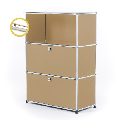 USM Haller E Highboard M mit 2 Klappen und Fachbeleuchtung, USM beige, Warmweiß