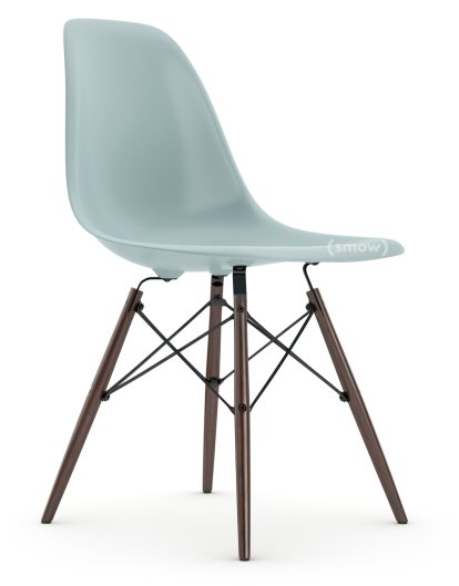 Eames Plastic Side Chair RE DSW, Eisgrau, Ohne Polsterung, Ohne Polsterung, Standardhöhe - 43 cm, Ahorn dunkel