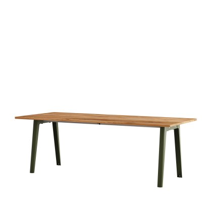 New Modern Esstisch rechteckig, Metall/Holz, 220 x 95 cm, Eiche recycled, Rosmaringrün