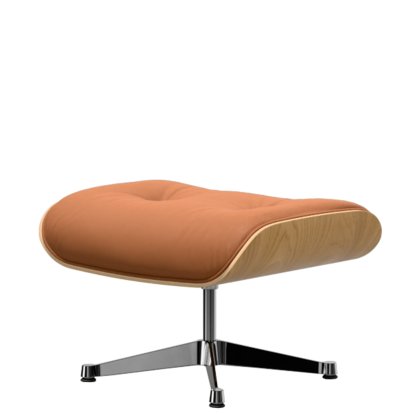 Eames Lounge Chair Ottoman, Kastanie natur, Leder Premium F cognac, Aluminium poliert