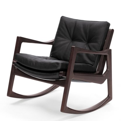 Euvira Rocking Chair Soft, Eiche braun gebeizt, Leder Classic schwarz