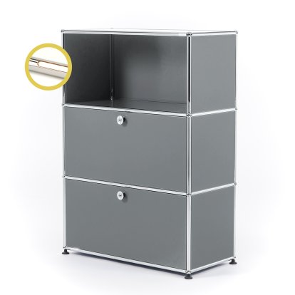 USM Haller E Highboard M mit 2 Klappen und Fachbeleuchtung, Mittelgrau RAL 7005, Warmweiß