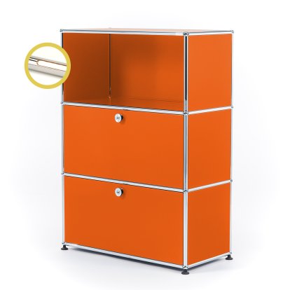 USM Haller E Highboard M mit 2 Klappen und Fachbeleuchtung, Reinorange RAL 2004, Warmweiß
