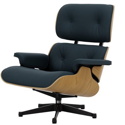 Lounge Chair, Kastanie natur, Leder Premium F rauchblau, 89 cm, Aluminium poliert, Seiten schwarz