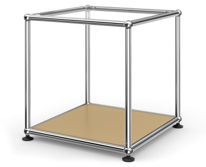 USM Haller Beistelltisch 35, Oben Glas, unten Metall, USM beige
