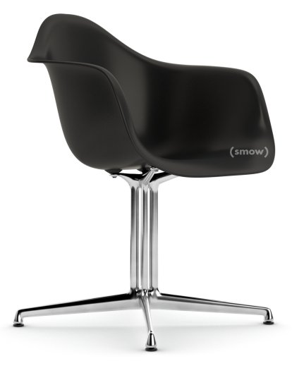 Eames Plastic Armchair RE DAL, Tiefschwarz, Ohne Polsterung, Ohne Polsterung, Aluminium poliert, Neue Sitzhöhe (43,0 cm)