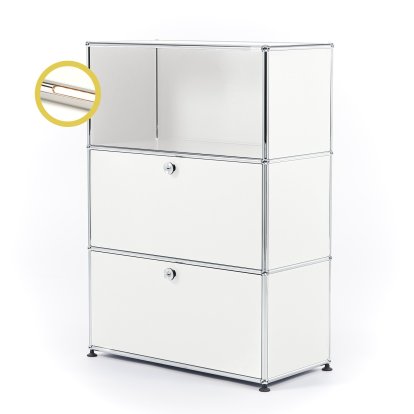 USM Haller E Highboard M mit 2 Klappen und Fachbeleuchtung, Reinweiß RAL 9010, Warmweiß