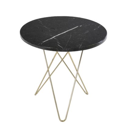 Tall Mini O Table, Schwarz Marquina, Messing