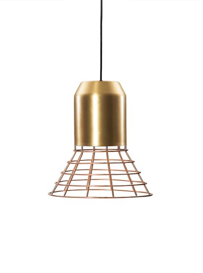 Bell Light Pendant Lamp, Messing, Metallkorb verkupfert, H 16 x ø 29 cm