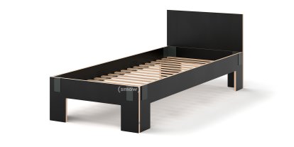 Tagedieb, 90 x 220 cm, Mit Kopfteil, FU (Sperrholz, Birke) schwarz, Anthrazitgrau, Mit Roll-Lattenrost