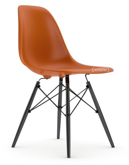 Eames Plastic Side Chair RE DSW, Rostorange, Ohne Polsterung, Ohne Polsterung, Standardhöhe - 43 cm, Ahorn schwarz