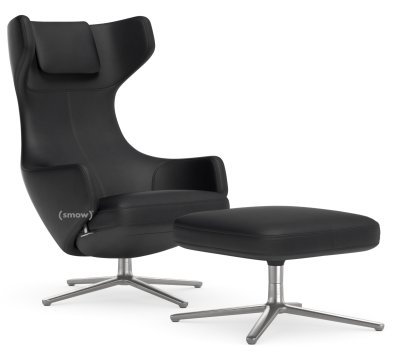 Grand Repos, Sessel Grand Repos & Ottoman, Leder Premium F nero, 46 cm, Poliert
