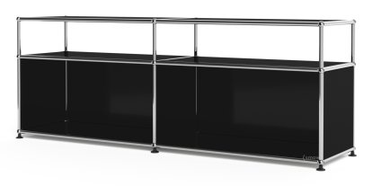 USM Haller Lowboard L mit Aufbau, individualisierbar, Graphitschwarz RAL 9011, Offen, Ohne Kabeldurchlass