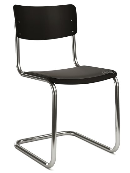 S 43 Klassik Freischwinger, Gestell verchromt, Buche decklackiert, Tiefschwarz (RAL 9005), Sitzauflage schwarz, gepolstert, Kunststoffgleiter schwarz mit Filz