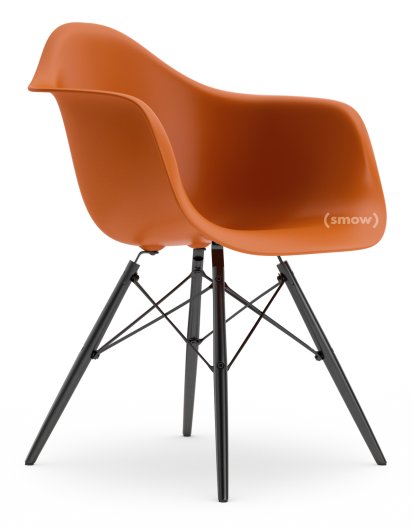 Eames Plastic Armchair RE DAW, Rostorange, Ohne Polsterung, Ohne Polsterung, Standardhöhe - 43 cm, Ahorn schwarz