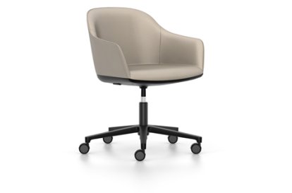 Softshell Chair auf Fünfsternfuß, Aluminium pulverbeschichtet basic dark, Leder (Standard), Sand, Weich für harte Böden