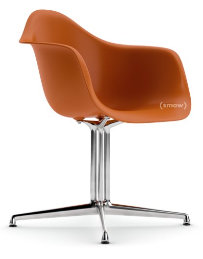 Eames Plastic Armchair DAL, Rostorange, Ohne Polsterung, Ohne Polsterung, Aluminium poliert, Neue Sitzhöhe (43,0 cm)