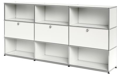 USM Haller Highboard XL, individualisierbar, Reinweiß RAL 9010, Offen, Mit 3 Klappen, Offen