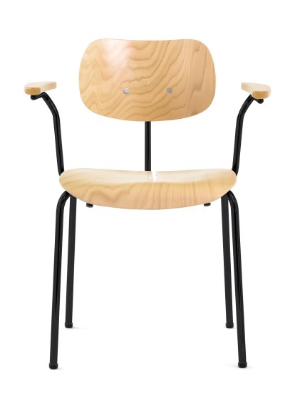 SE 68, stapelbar, ohne Polster, Mattschwarz gepulvert, mit Armlehnen, natur