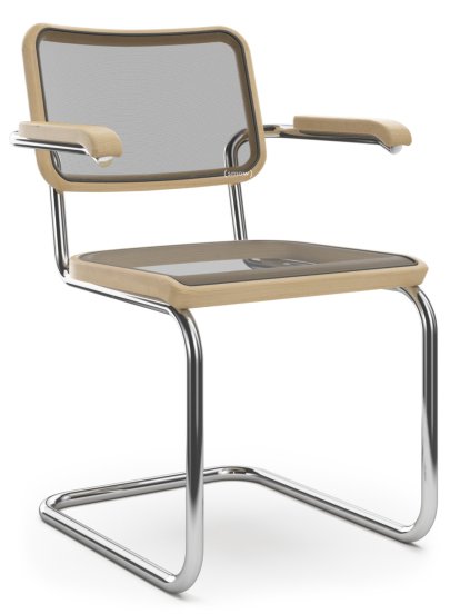 S 32 N / S 64 N Pure Materials Freischwinger, Eiche geölt, Verchromt, mit Armlehnen, Kunststoffgleiter schwarz mit Filz