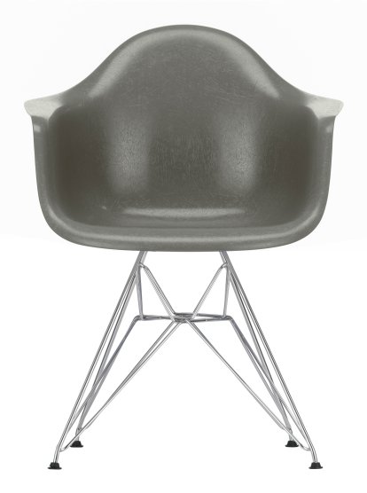 Eames Fiberglass Armchair DAR, Eames raw umber, Verchromt