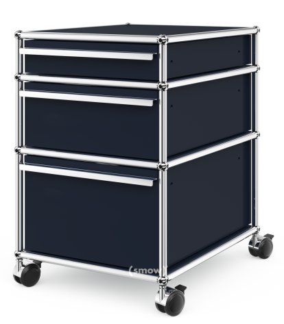 USM Haller Rollcontainer mit 3 Schubladen Typ II (mit Gegengewicht), Kein Schloss, Stahlblau RAL 5011