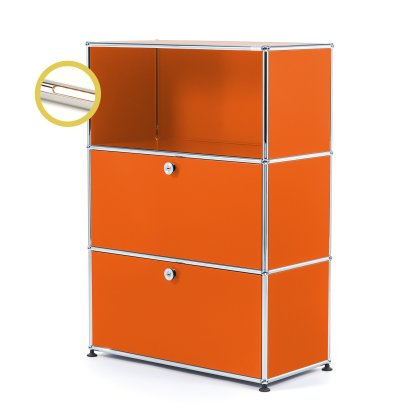 USM Haller E Highboard M mit 2 Klappen und Fachbeleuchtung, Reinorange RAL 2004, Warmweiß