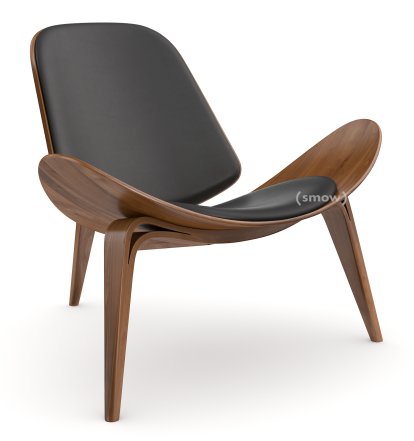 CH07 Shell Chair, Nussbaum klar lackiert, Leder anthrazit