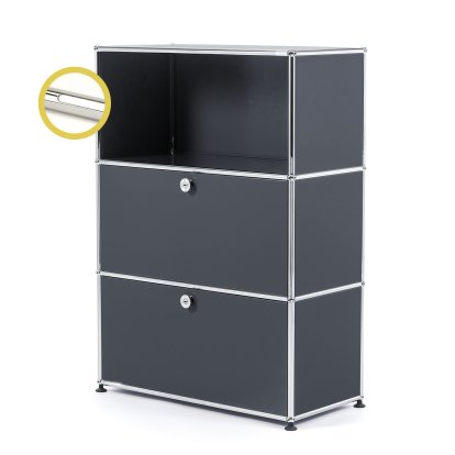 USM Haller E Highboard M mit 2 Klappen und Fachbeleuchtung, Anthrazitgrau RAL 7016, Kaltweiß