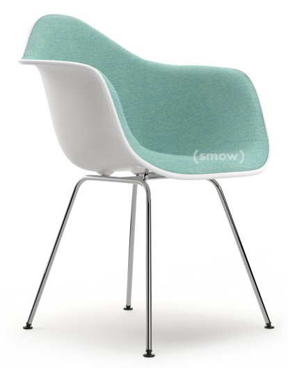 Eames Plastic Armchair DAX, Weiß RE, Mit Vollpolsterung, Eisblau / elfenbein, Standardhöhe - 43 cm, Verchromt
