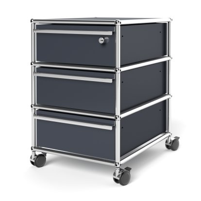 USM Haller Rollcontainer mit 3 Schubladen Typ I (mit Gegengewicht), Oberste Schublade mit Schloss, Anthrazitgrau RAL 7016