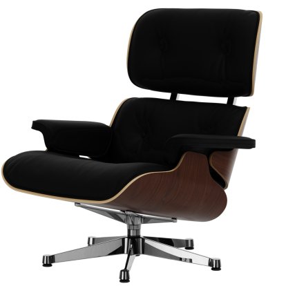 Lounge Chair, Nussbaum dunkel, Leder Premium F nero, 89 cm, Aluminium poliert