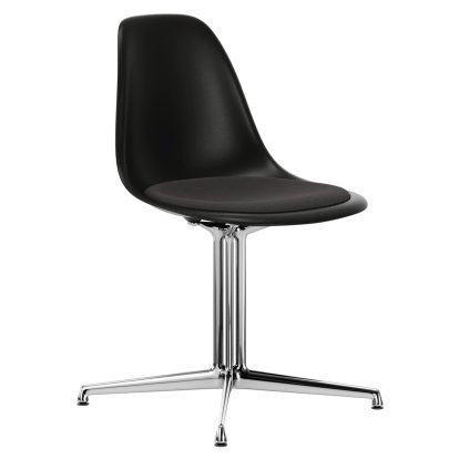 Eames Plastic Side Chair DSL, Tiefschwarz, Mit Sitzpolster, Dunkelgrau, Aluminium poliert