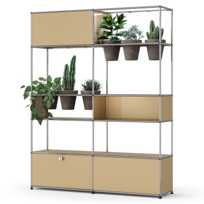 USM Haller E Pflanzenwelten Raumteiler, USM beige, Basalt, LED-Beleuchtung kaltweiß