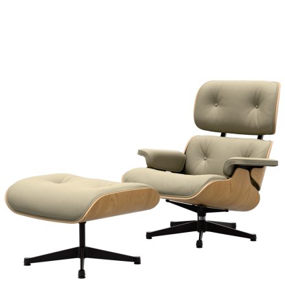 Eames Lounge Chair & Ottoman, Kastanie natur, Leder Premium F sand, 89 cm, Aluminium poliert, Seiten schwarz