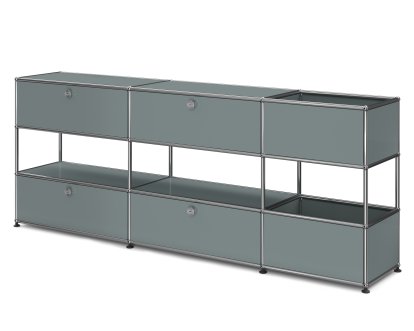 USM Haller Kinder Sideboard L mit Aufbewahrungsboxen, Einfarbig, Mittelgrau RAL 7005, Mit Klappe