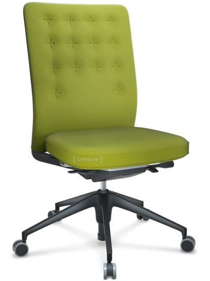 ID Trim, Ohne Lumbalstütze, FlowMotion-mit Vorwärtsneigung, mit Sitztiefenverstellung, Ohne Armlehnen, 5-Stern Untergestell, Kunststoff basic dark, Sitz und Rücken Plano, Avocado, Weich für harte Böden