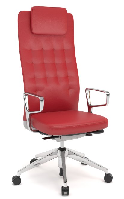 ID Trim L, FlowMotion ohne Sitztiefenverstellung, Mit Ringarmlehnen Aluminium poliert, Soft grey, Leder rot, Hart für Teppichboden