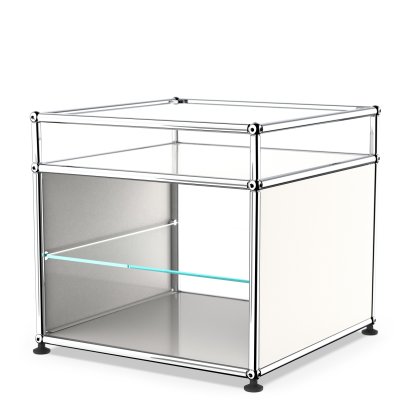 USM Haller Beistelltisch mit Aufsatz und Glas-Zwischentablar, Reinweiß RAL 9010