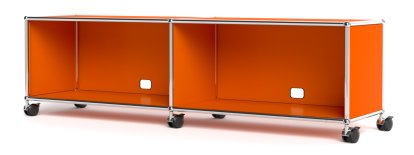 USM Haller TV-/HiFi-Lowboard, individualisierbar, Reinorange RAL 2004, Mit 2 Klappen, Mit Kabeldurchlass unten mittig