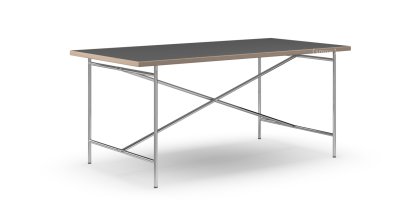 Eiermann 2 Esstisch, Linoleum schwarz (Forbo 4023) mit Eichekante, 160 x 83 cm, chrom