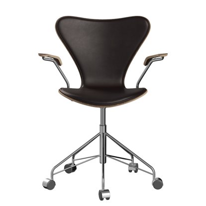 Serie 7 Drehstuhl 3117 / 3217 Frontpolsterung, Mit Armlehnen, Holz klar lackiert, Walnuss klar lackiert, Dark brown, Chrome