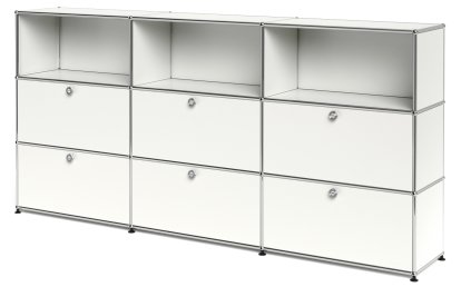 USM Haller Highboard XL, individualisierbar, Reinweiß RAL 9010, Offen, Mit 3 Klappen, Mit 3 Klappen