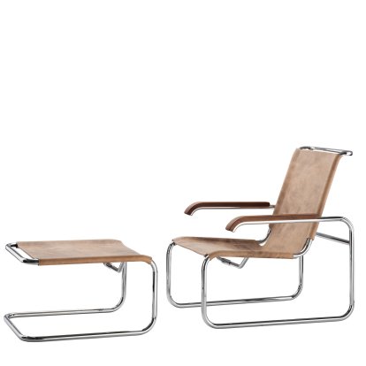 S 35 L Freischwinger, Büffelleder braun, Mit Fußhocker