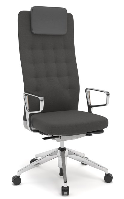 ID Trim L, FlowMotion ohne Sitztiefenverstellung, Mit Ringarmlehnen Aluminium poliert, Soft grey, Stoff Plano dunkelgrau, Hart für Teppichboden