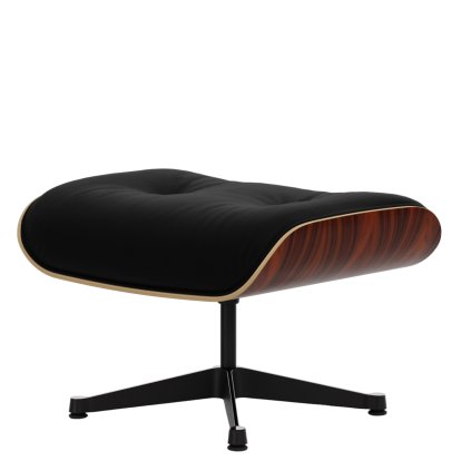 Lounge Chair Ottoman, Santos Palisander, Leder Premium F nero, Aluminium poliert, Seiten schwarz