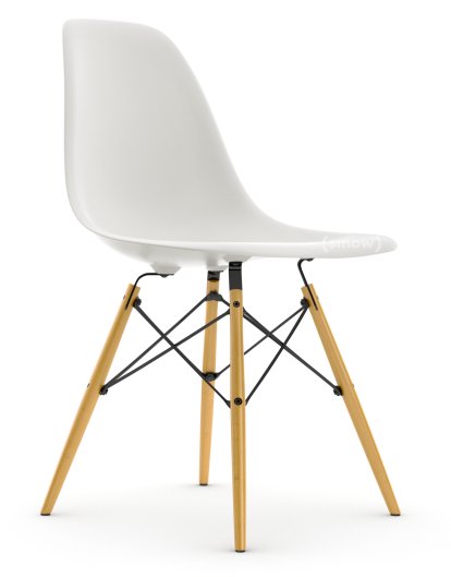 Eames Plastic Side Chair DSW, Weiß RE, Ohne Polsterung, Ohne Polsterung, Standardhöhe - 43 cm, Ahorn gelblich