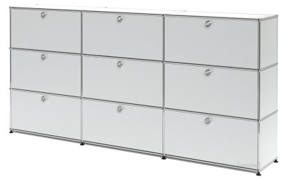 USM Haller Highboard XL, individualisierbar, USM mattsilber, Mit 3 Klappen, Mit 3 Klappen, Mit 3 Klappen