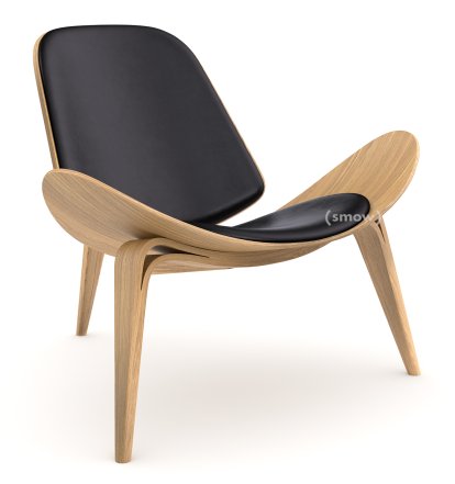 CH07 Shell Chair, Eiche geölt, Leder schwarz